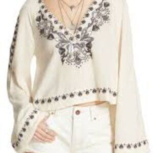 🌸 NWTFree People Embroidered High Times Bell Sleeve Top sz S